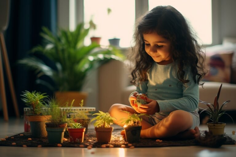 young-girl-watering-sprouts-home